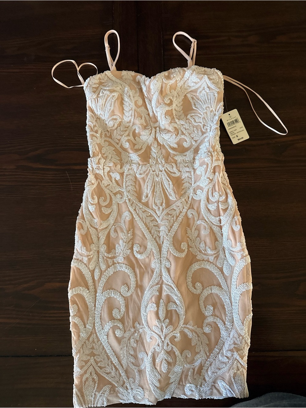 Windsor Blush Beaded Lace Strapless Mini Dress